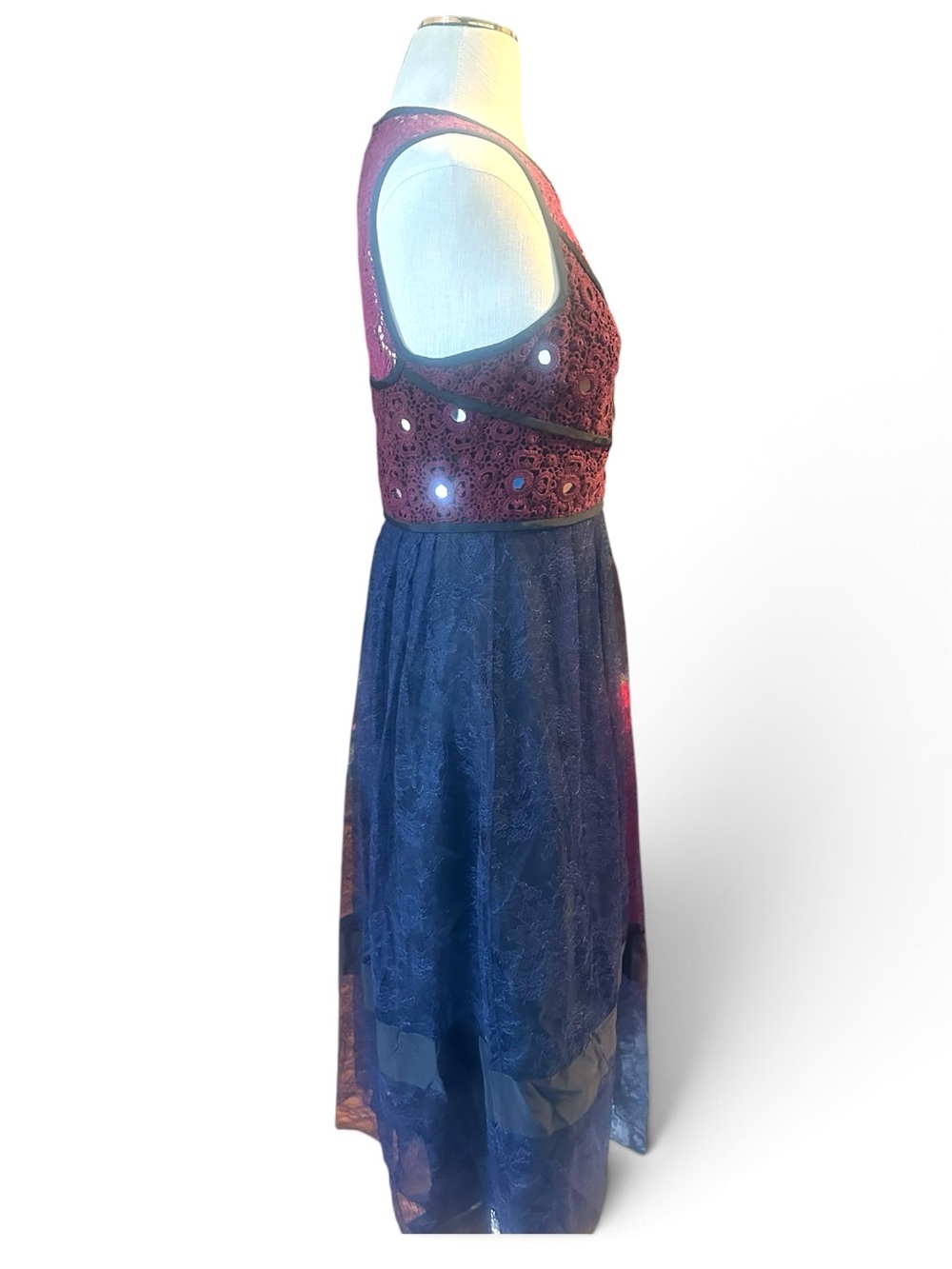 Burberry Prorsum NWT Lace Midi Dress Italy Burgundy Navy High Low EU42 US6 - Picture 9 of 16